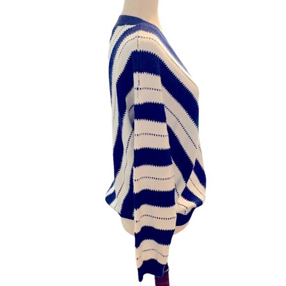PrettyGarden Navy White Striped V-Neck Sweater Medium Women’s Pullover Knit Top - Picture 7 of 10